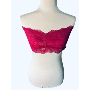 Intimately Free People Women's M Strapless Lace Bandeau Bralette Burgundy Red
